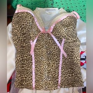 Y2K CHEETAH PINK CORSET TOP WITH PINK RIBBON TRIM